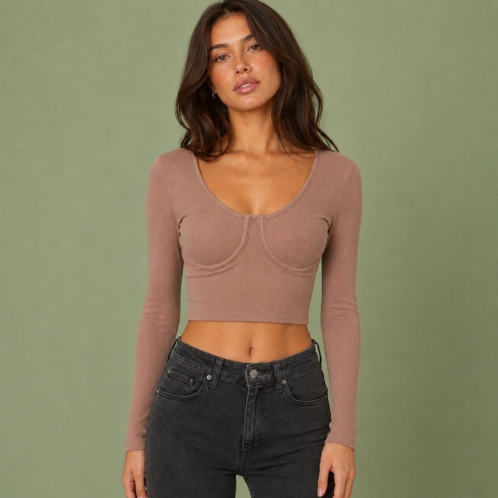 Papaya Ribbed Underwire Crop Top Women's S/M Y2K Coquette Grunge Festival Layer